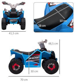 Moto 4 Elétrico para Crianças Veículo Elétrico a Bateria de 6V com Velocidade de 2,5 km/h 70x41,5x48,5 cm Azul