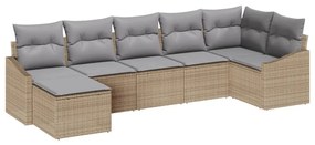 Conjunto de Sofá de Jardim de 7 Peças com Almofadas Bege em Rattan Pol