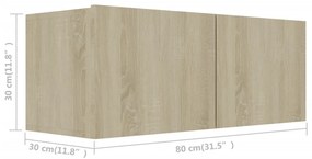 2 pcs conjunto de móveis TV derivados madeira carvalho sonoma