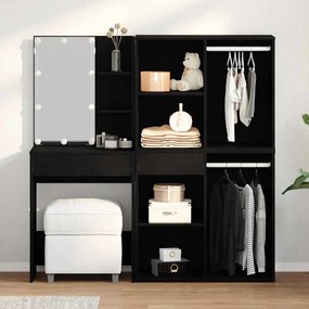 vidaXL Mesa de Maquiagem com LED Carvalho preto 140 x 40 x 140 cm