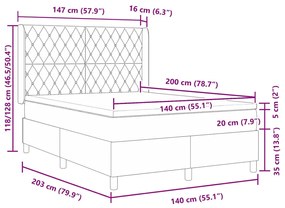 Cama Box Spring vidaXL com Colchão Cinza Claro 140x200 cm Veludo
