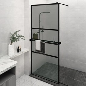 vidaXL Divisória chuveiro c/prateleira 90x195 vidro/alumínio ESG preto