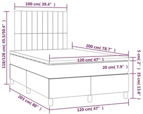 Cama box spring c/ colchão e LED 120x200 cm tecido cor creme