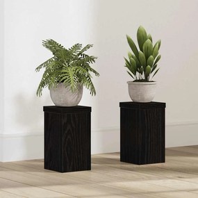vidaXL Suportes para Plantas 2 pcs Carvalho Preto 10x10x18 cm Madeira Revestida
