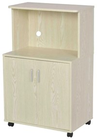 HOMCOM Armário Auxiliar para Microondas Armário de Cozinha Baixo com Armário de 2 Portas e Prateleira Ajustável com Rodas Carga 70 kg 60,4x40,3x97cm Carvalho