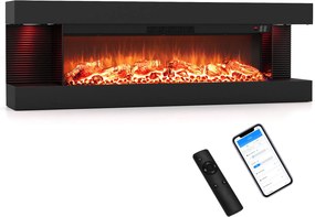 Lareira Elétrica de Parede com Vista de Três Lados, 127 x 20,6 x 41,8 cm, Controlo por Wi-Fi, Preto