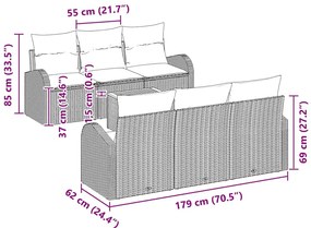 Conjunto de Sofá de Jardim com 7 Peças e Almofadas em Rattan Sintético