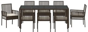 Conjunto de Jantar para Jardim 9 pcs Castanho 190 x 90 x 75 cm