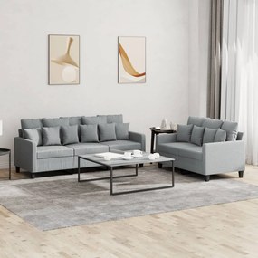 3201664 vidaXL 2 pcs conjunto de sofás com almofadões tecido cinzento-claro