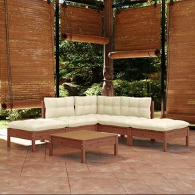 6pcs conj. lounge jardim + almofadões pinho maciço castanho-mel