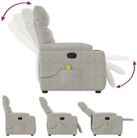 Poltrona de massagens reclinável tecido microfibra cinza-claro