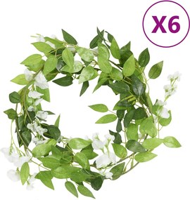 vidaXL Grinaldas de flores 6 pcs 200 cm branco