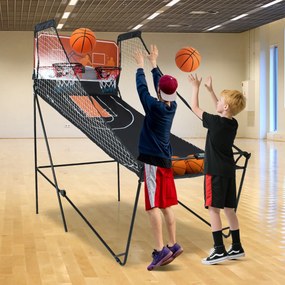 Jogo Arcade de Basquetebol Dobrável Máquina de Cesto de Basquetebol para Crianças com 8 Modos Marcador Eletrónico e Efeitos Sonoros Jogo Preto