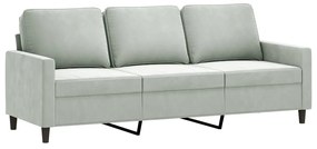 3 pcs conjunto de sofás com almofadões veludo cinzento-claro
