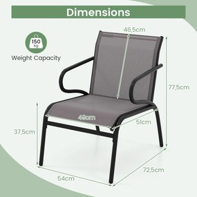 Conjunto de 2 cadeiras de jardim, com tecido ativo suportam até 150 kg Cinza