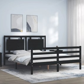 Estrutura de cama King Size com cabeceira madeira maciça preto