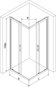 Mexen Rio cabine de duche quadrada 70 x 70 cm, faixas brancas, cromado - 860-070-070-01-20