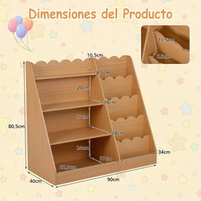 Estante infantil para livros 90 x 40 x 80,5 cm com espaço de arrumação aberto para quarto, sala de jogos e creche, estilo natural