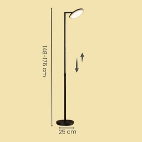 Candeeiro de pé LED com altura ajustável 25 x 25 x (148-176) cm, candeeiro de pé com cabeça giratória, temporizador preto