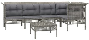 6 pcs conjunto lounge de jardim c/ almofadões vime PE cinzento