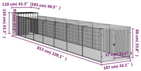 Casota cães c/ parque 110x813x110 cm aço galvaniz. cinza-claro