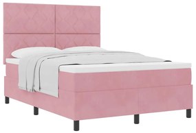 Cama Box Spring com Colchão Rosa 140x190 cm em Veludo