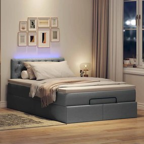 Cama otomana com colchão&amp;LEDs 120x200 cm tecido cinzento escuro