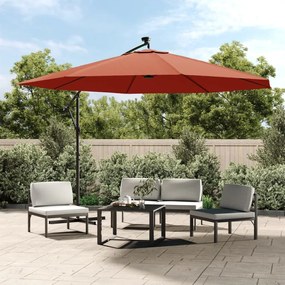 Guarda-sol de jardim cantilever c/ luzes LED 350 cm terracotta