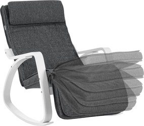 Cadeira de baloiço com apoio para os pés regulável em 5 direcções Cinzento escuro + branco