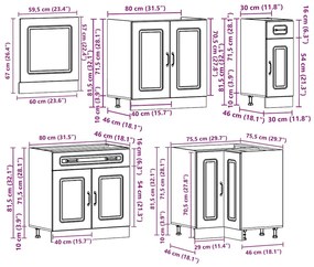 11 peças armário de cozinha conjunto Kalmar madeira velha