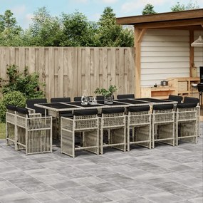 vidaXL 15 pcs conj. jantar jardim c/ almofadões vime PE cinzento-claro