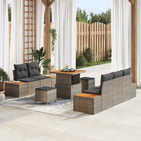 Conjunto de Sofá de Jardim vidaXL 8 Peças com Almofadas Cinza Rattan A