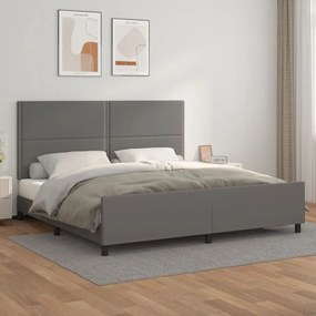 Estrutura cama c/ cabeceira 200x200cm couro artificial cinzento
