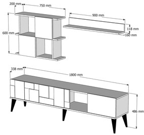 Móvel TV Madrid – Nogueira Preto – 180 cm x 48,6 cm x 33,8 cm