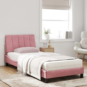Cama com colchão 90x200 cm veludo rosa