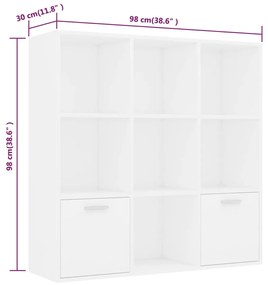 Estante Anaís - Com 7 Compartimentos e 2 Portas - Cor Branco - 98x30x9