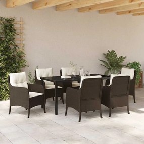 Conjunto de Jantar de Jardim com Almofadas Marrom Vime Poliéster