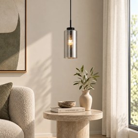 Candeeiro pendente Art Deco preto com vidro fumê para sistema de calha monofásico - Iconic Laura