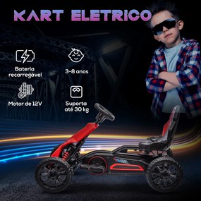 Kart Elétrico para Crianças Kart a Bateria 12V Velocidade Ajustável 3-5 km/h e Cinto de Segurança 100x58x58,5 cm Vermelho