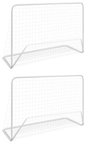 Balizas de futebol com redes 2 pcs aço 182x61x122 cm aço branco