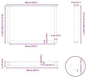 Pés para mesa de jantar em formato de U, 2 peças, antracite, 100x(72-7