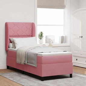 vidaXL Cama Box com colchão com cabeceira Rosa 200 x 80 cm Poliéster