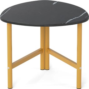 Mesa de apoio triangular com pés de metal e tampo oval em madeira 60 x 59 x 50 cm Preto