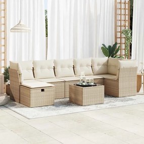 vidaXL 8 pcs conjunto de sofás p/ jardim com almofadões vime PE bege