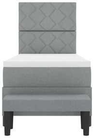 Cama Box Spring com Colchão e Banco Cinza Claro 80x200 cm Tecido
