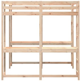 Cama alta com secretária e escada 140x200 cm pinho maciço