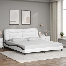 Estrutura de cama c/ cabeceira couro artificial branco e preto