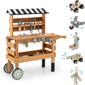 Bancada de ferramentas 2 em 1 de madeira para crianças 75 x 30 x 84,5 cm com acessórios realistas, para maiores de 3 anos Madeira