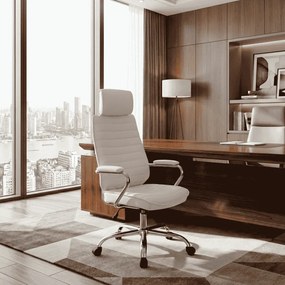 Cadeira de escritório Rako Couro Genuíno Branco