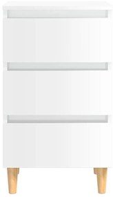 Mesas cabeceira pernas madeira 2pcs 40x35x69cm branco brilhante